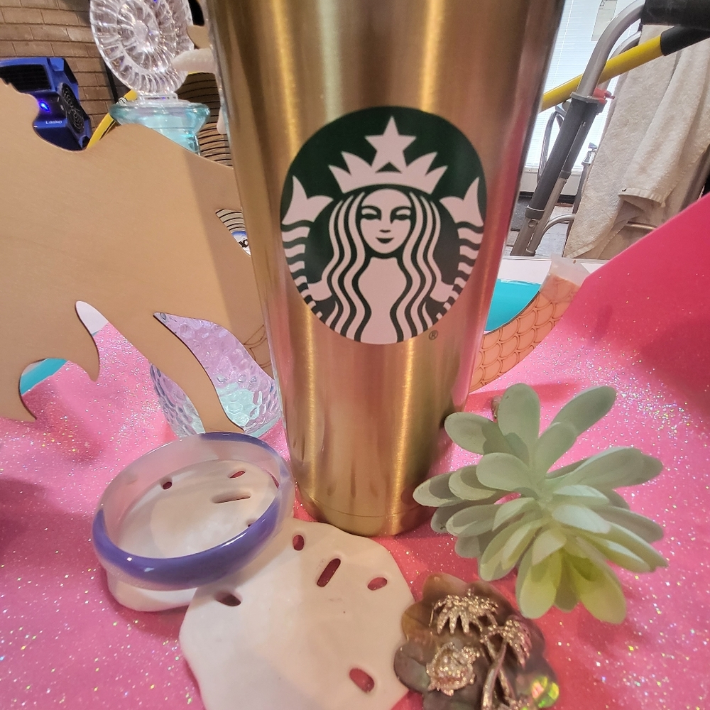 Stainless Starbucks coffee mug and glass bracelet